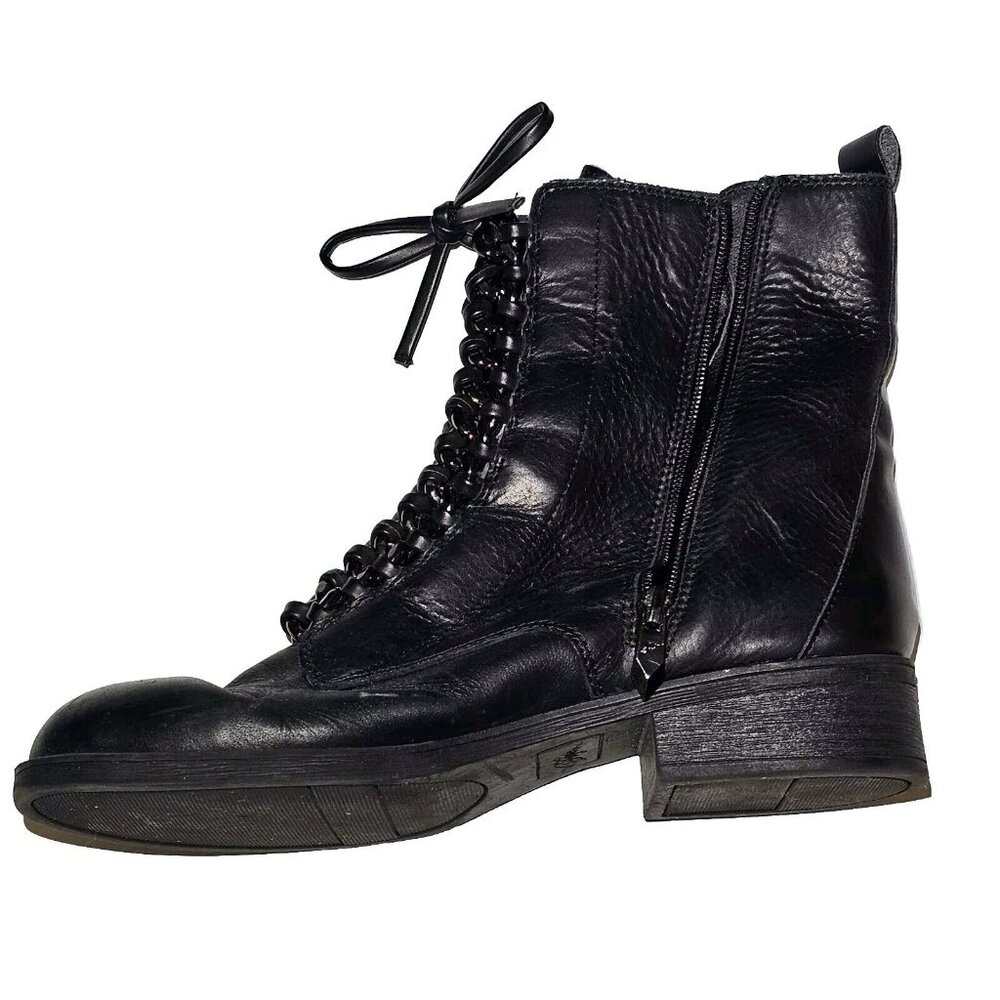 Fergie Womens Nemo Mid Calf Ankle Boots Black Zip Up + Laced Size 7.5M Punk Emo - Picture 8 of 11